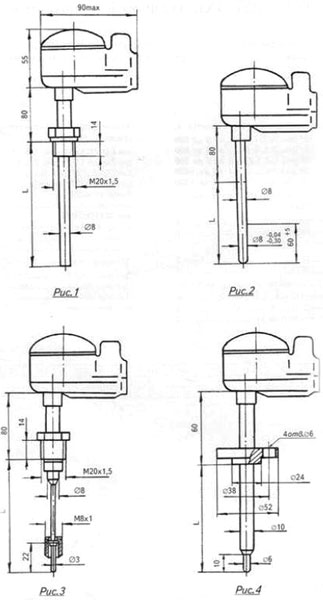 Рис.1. Габаритный чертеж преобразователя термоэлектрического ТХК-1087