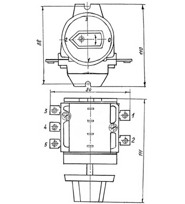Схема - Габаритные размеры переключателя ТПКП-25 (ППКП-25)